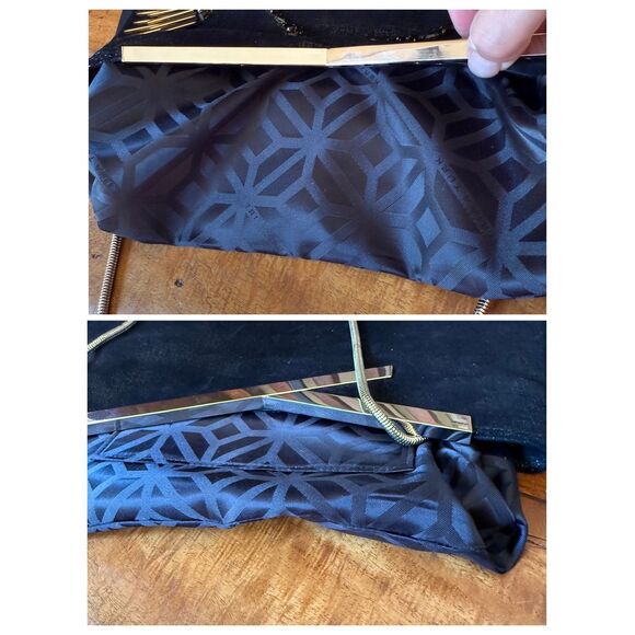 Trina Turk Miho Hand Beaded Clutch Shoulder Bag / Black Leather / Rare - Picture 6 of 14